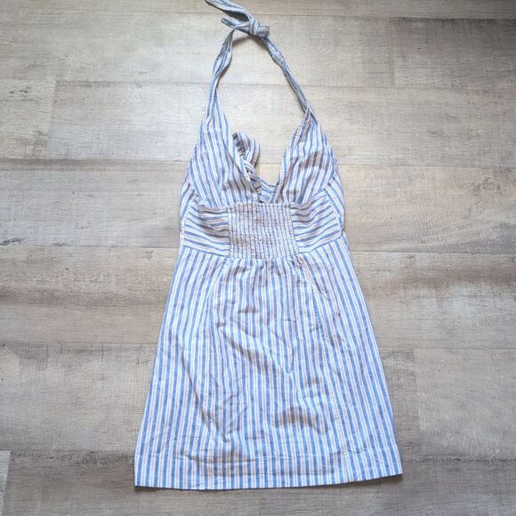 Windsor Womens Size M? Pretty In Italy Halter Button Striped Mini DressBlue - Picture 7 of 7